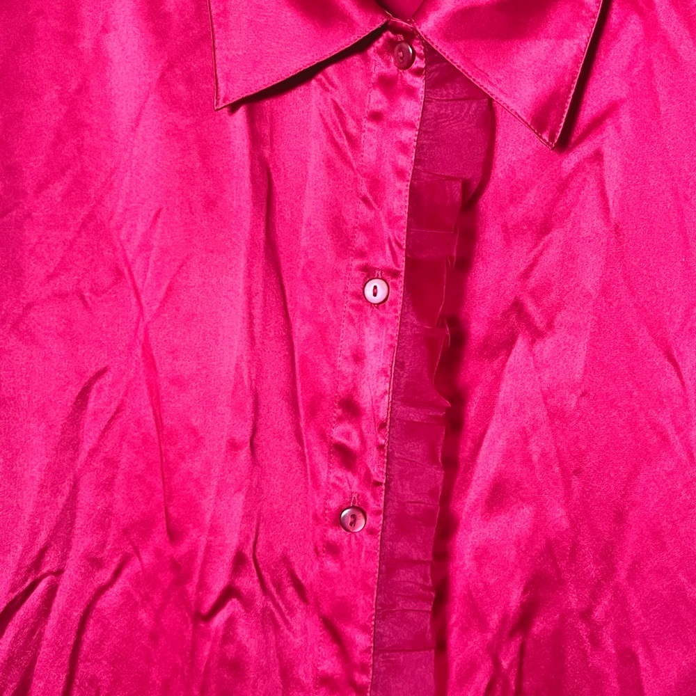 Vintage 1990s Crossing Pointe Red Silk Blouse Size XL Romantic Ruffle Detail - Picture 3 of 7